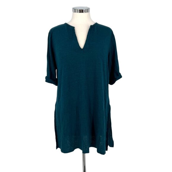 Wrap London Teal Linen Tunic Top With Roll Tab Sleeves Size UK 14 US 10 - Picture 1 of 12